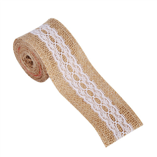Natural Jute Burlap Ribbon With White Lace Rustic Style Wedding Party Craft Decoration #4