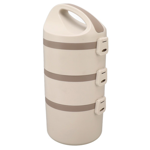 Insulated Food Jar Food Grade Stainless Steel Large Capacity 3 Tiers Stackable Lunch Box for School Picnic Camping Beige