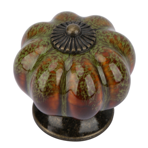 European Ceramic Pumpkin Door Knobs Cabinet Handles Single Hole Cupboard Drawer Pulls (Green)