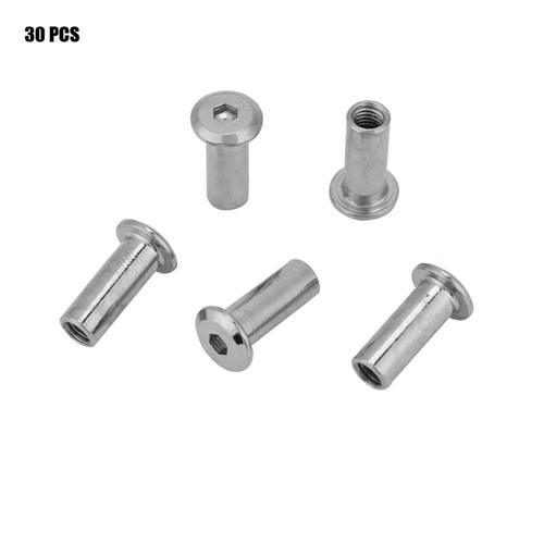 Iron Plated Nickel Flat Nuts Hex Nut Round Head Sleeve Furniture(M6*20 30PCS)