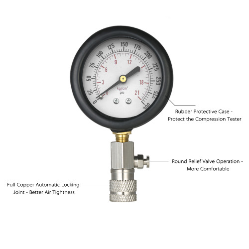 Gasoline Engine Tester Auto Petrol Gas Engine Cylinder Automobile Pressure Gauge Tester Automotive Test Kit 0-300psi with Case