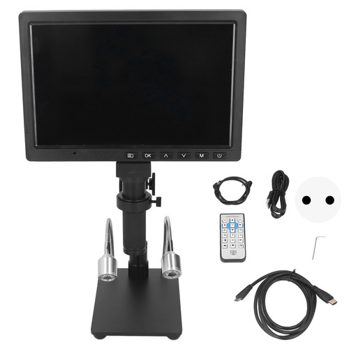 LCD Digital Microscope 10.1 Inch 16MP 1080P Video Microscope with 150X C Mounting Lens LED Lamp Metal Bracket 100‑240V EU Plug