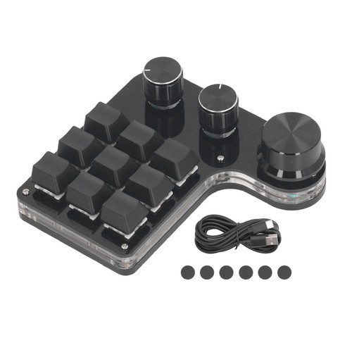 9 Key Mini Keypad with 3 Control Knobs Customizable Red Switch RGB LED USB C Connection Wired Mechanical Keypad