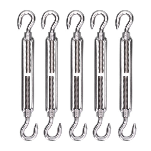 5Pcs Turnbuckle Hook and Hook Wire Rope Tension 304 Stainless Steel Shade Sail HardwareM6
