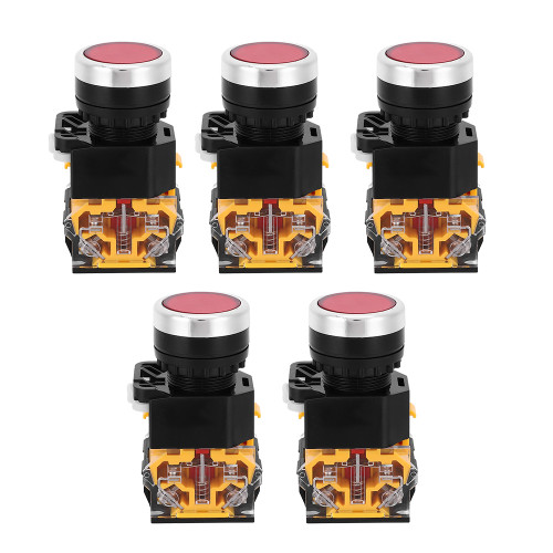 5pcs 22mm 37V-440V Push Button Switch Self Resetting Button Switch without Light(Red )