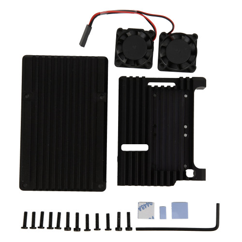 Black Aluminum Alloy Enclosure Double Fan Design Fit for Raspberry Pi 4 Model B / b