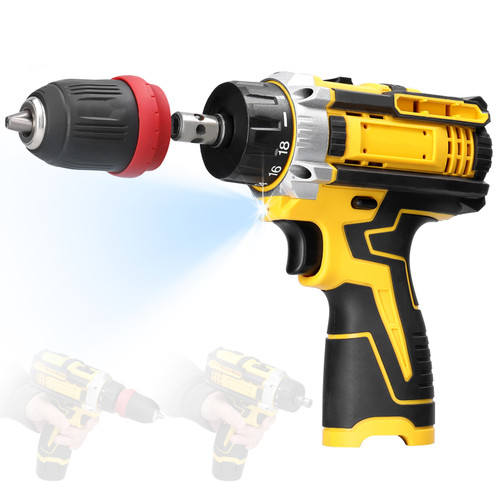 12 V 2in1 Lithium Drill Electric Screwdriver Multi-function Power Tool Brushed Motor Practical Screw Driver for Home Appliances Furniture Installation Automotive Electronics Repairing with Two Drill Bit Storage Slots