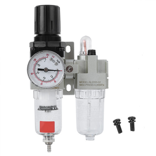 Air OilWater Separator DualUnit Aluminum Alloy Body Iron Cup Protective Cover Pressure Gauge