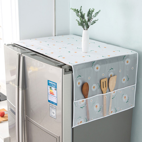 Refrigerator Dust Proof Cover PEVA Waterproof Washing Machine Top Covers with 3 PocketsChrysanthemum Pattern 54x130cm
