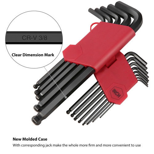 36 PCS Allen Wrench Set Long Arm Ball End Hex Key Socket Head Screw Wrench Multi-size Internal Hexagonal Spanner Inch/ Metric/ Star for Bicycle Appliance Repair Tool