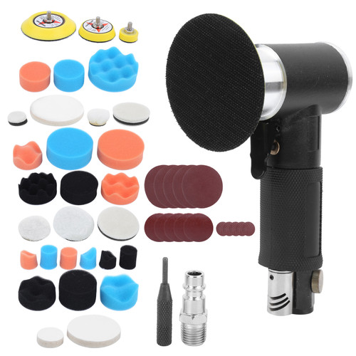 48Pcs Air Sander Black Eccentric Pneumatic Car Waxing Polishing Sanding Machine AT‑1500(European Air Nozzle ) Buse à air européenne
