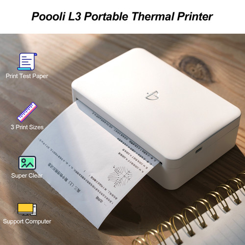 Poooli L3 300dpi Portable Thermal Printer 57.5mm/79.5mm/110mm Paper Width BT Wireless Photo Printer Grayscale Mode Receipt Label Sticker Maker Compatible with Android iOS Windows Mac for Photo Work Plan Study Notes Test Paper Lists Journal Printing