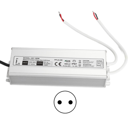 LED Driver Waterproof IP67 Constant Voltage Power Supply Transformer Adapter 150W AC85‑265VEU Plug 24V 0‑6.25A Output