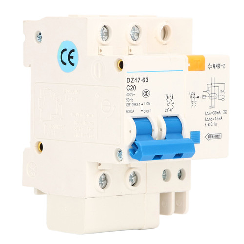 Miniature Circuit Breaker 2 Position Residual Current Isolator DIN Rail Mount 400V 20A