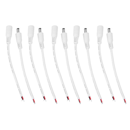 5 Pair 5.5x2.1mm Male Female DC Power Barrel Plug Jack Connector Cable Wire (White)