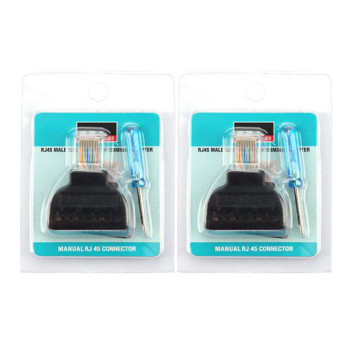 2Pcs RJ45 Male Plug to 8 Pin AV Screw Terminal Adapter Block Converter Connector CCTV