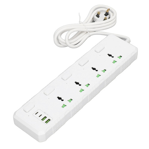 White Multifunctional Power Strip High Electrical Conductivity 2 USB Ports Outlet Strip  110‑265V 3000W