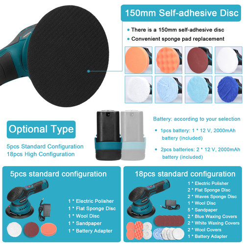 6inch Cordless Eccentric Car Polisher 8 Gears of Speeds Adjustable Electric Auto Polishing Machine Multifunctional Metal Waxing Wood Grinding Rust Removal Machine