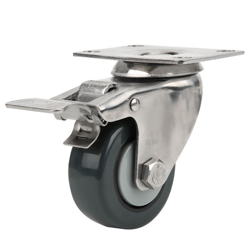 2.5in Polypropylene Brake Universal Wheel 304 Stainless Steel Bracket Silent Caster Loading 55kg/121.3lb for Trolley