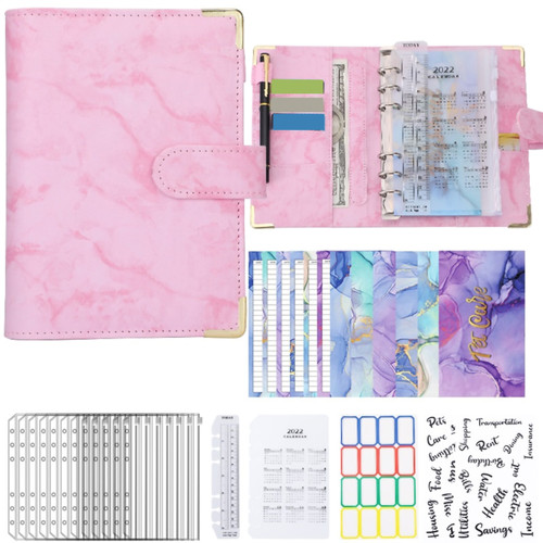 Budget Binder PU Leather A6 Money Saving Binder With Zipper Envelopes for Cash Bank Cards
