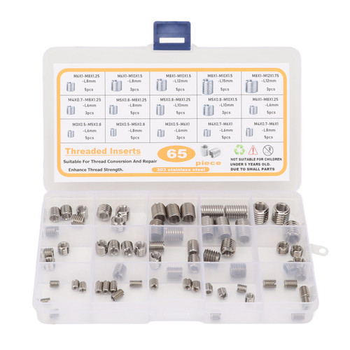 65PCS Threaded Insert Assortment Kit 303 Stainless Steel Thread Repair Sleeves Reducing Nuts