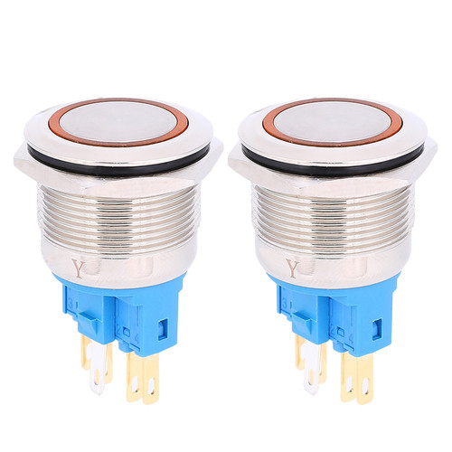 2Pcs 22mm DC3-6V Ring 6-Pin Reset Push Button Switch with IP65 Protection LevelOrange