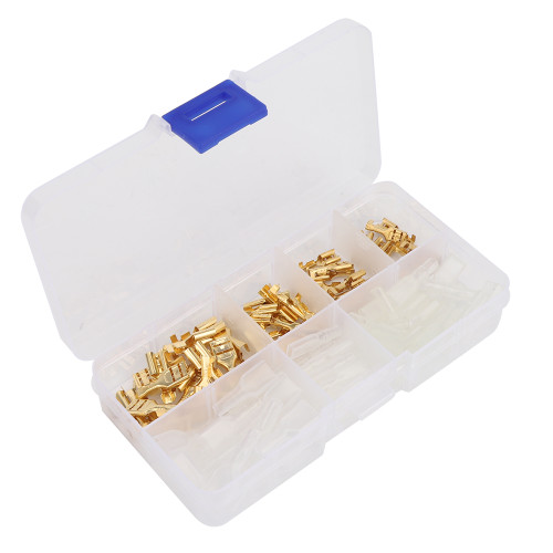 120Pcs 6.3mm 4.8mm 2.8mm Gold Copper Wire Terminal Connector with Sleeve Storage Box Accessory120Pcs Terminal Kit