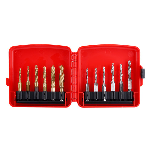 12pcs M3-M10 Hex Shank Titanium Plated HSS Screw Thread Metric & Inch Tap Drill Bits