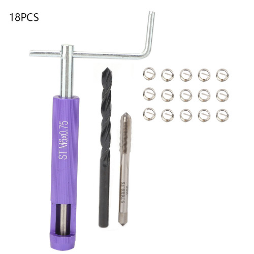 18pcs Stainless Steel Wire Screw Sleeve Thread Repair Insert Kit Tool Set (M6*0.75)