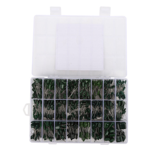 700Pcs 24 Types Green Polyester Film Capacitors Kit 0.22NF-470NF 100V with Storage Box
