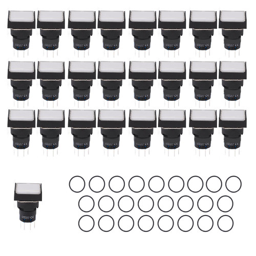 25 Pcs Industrial Push Button Switch Self Locking Push Button Switch with Indicator Light AC  for Machine Tool