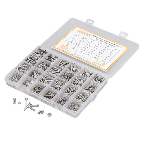 1220Pcs 304 Stainless Steel Hex Socket Screw Nut Washer Kit Strong Wear Resistance M2 M3 M4 M5 Fasteners