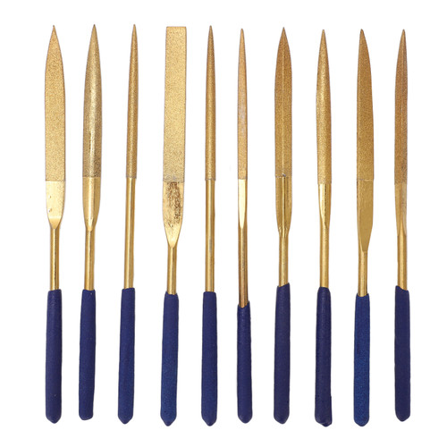 10Pcs Diamond Files Gold Blue Corrosion Resistance Needle File Set for Metal Glass Stone