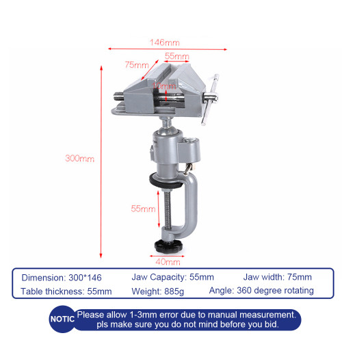 Universal Table Vise with 360 degrees Swiveling Head Clamp for Crafting Painting Sculpting Electronics Soldering 3-inch Rotatable Tabletop Clamp Vice