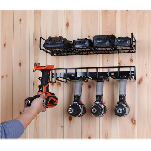 2-layer 4-slot Tool Shelf Tool Organizer Tool Rack Power Tool Storage Organizer Rack Wall Mount Tool Holder for Cordless Drill and Power Tools K/D Assembly Garage Storage & Organization for Electric Drill & Battery