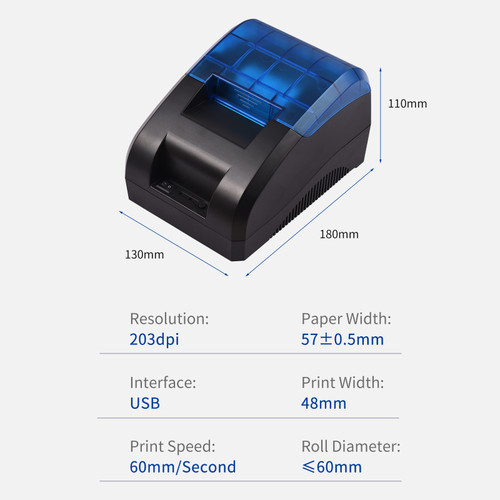 58mm Thermal Receipt Printer Desktop USB Connection Printer Barcode Logo Printing with 1 Roll Paper Inside Compatible with iOS Android Windows for Restaurant Sales Retail Shop