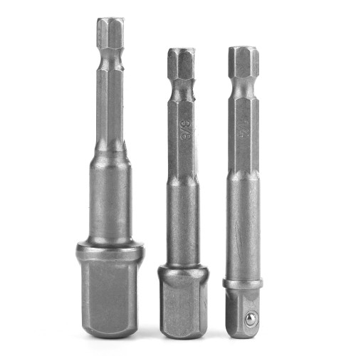 3pcs 1/4" Hex Shank to 1/4" 3/8" 1/2" Square Adapter for Power Drill Socket Wrench