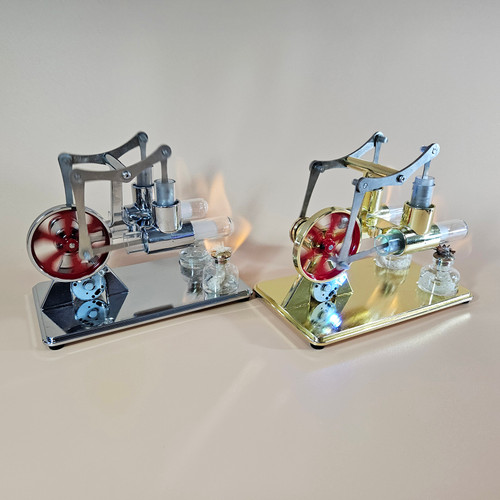 Hot Air Stirling Engine Electricity Generator Motor Physical Dual Engine Model with LED Bulb Dollar Flywheel Design Science Experiment with CNC Aluminum Alloy Base DIY Education Toy for Teacher Adults Kids School Office Decor