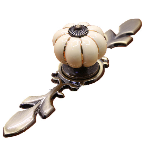 Pumpkin Shape Ceramic Cabinet Wardrobe Drawer Pull Handle Furniture Knob Fitting (Ivory White)