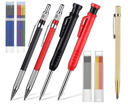Mechanical Carpenter Pencils Set with Marker Refills Carbide Scriber Tool for Architect Construction