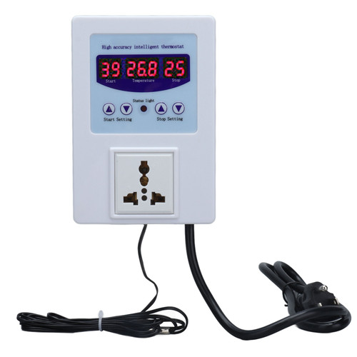 Temperature Controller Digital Display Thermostat Temp Regulator with Sensor AC110‑240VUS Plug White
