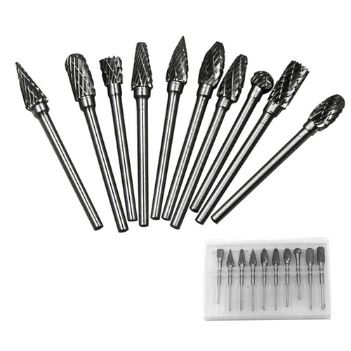 10Pcs Tungsten Carbide Steel Burr Drill Double Cut Carving Burr Bit 6mm Head Diameter 3mm Rod