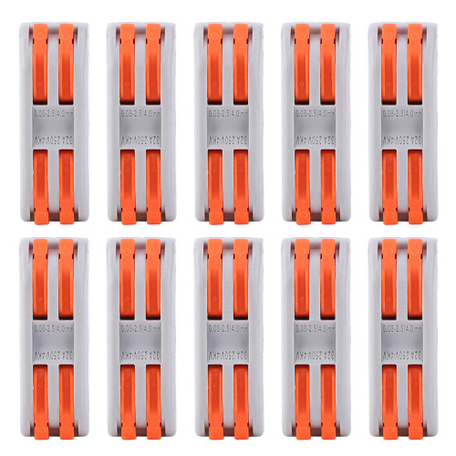 10PCS PCT2-2 Color Button Wire Connector 2-in-2-out Quick Terminal Block for Wiring ClipMonochrome