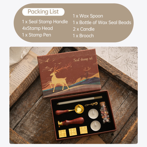 Wax Seal Stamp Kit with 6pcs Seal Stamp and Bottle of Wax Beads  Spoon/Candle/Wax Melt Warmer for Christmas Vintage Envelopes Letters Mailing Crafts Gift for Envelopes Letter Cards Wedding Invitations Packaging Gift Sealing Decoration Arts & Crafts