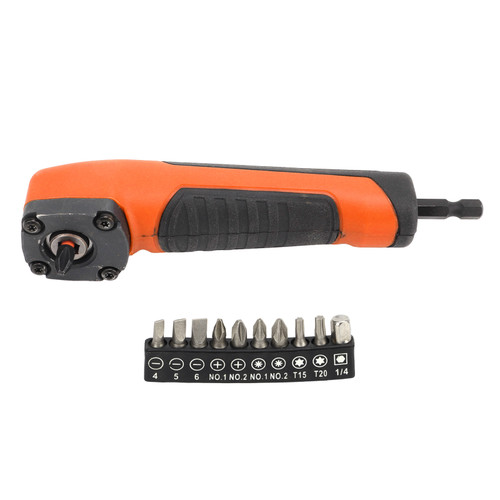 Right Angle Drill Adapter Hex Interface Electric Screwdriver Corner Attachment with Magnetic Bit Set Orange