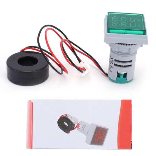 Current Signal Indicator Universal 2‑Display Square Lamp Light 60~500V AC AD16‑22FVAGreen