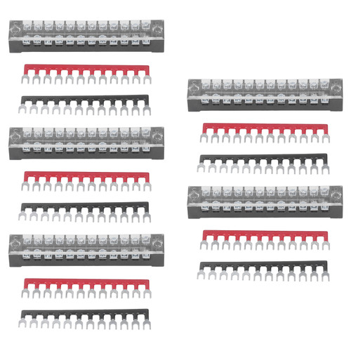 5 Pack 12 Position Power Terminal Block Connector with Jumper Block Terminal Strip Set 15A 600V