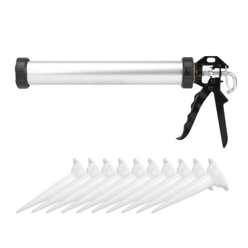 1pc Aluminum Tube Silicone Caulking Gun 600ml Caulk Tool with 10 Nozzles