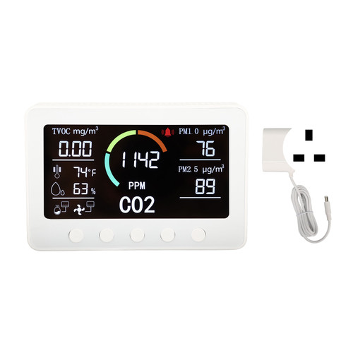 Indoor Air Quality Monitor 7 in 1 TVOC PM2.5 CO2 Temp Humidity WIFI Tester White 100‑240V UK Plug