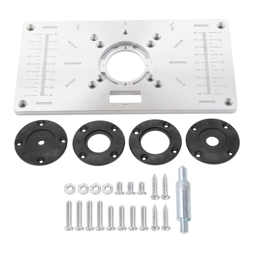 Aluminium Router Table Insert Plate for Woodworking Benches Milling Trimming Machine 8 Holes with Rings
